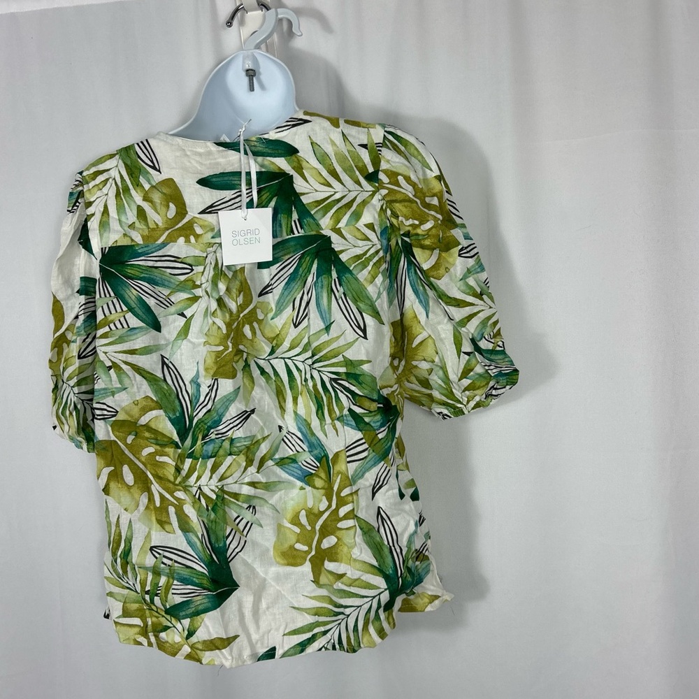 Sigrid Olsen Linen blend Tropical Leaf Print Blouse NWT S - Picture 10 of 12